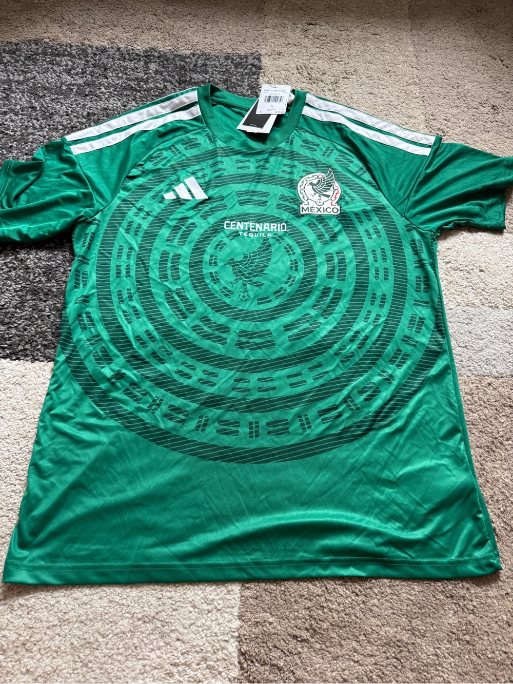 adidas Men’s Green  Mexico 26 Home Fan Soccer Jersey with White Stripes - Large